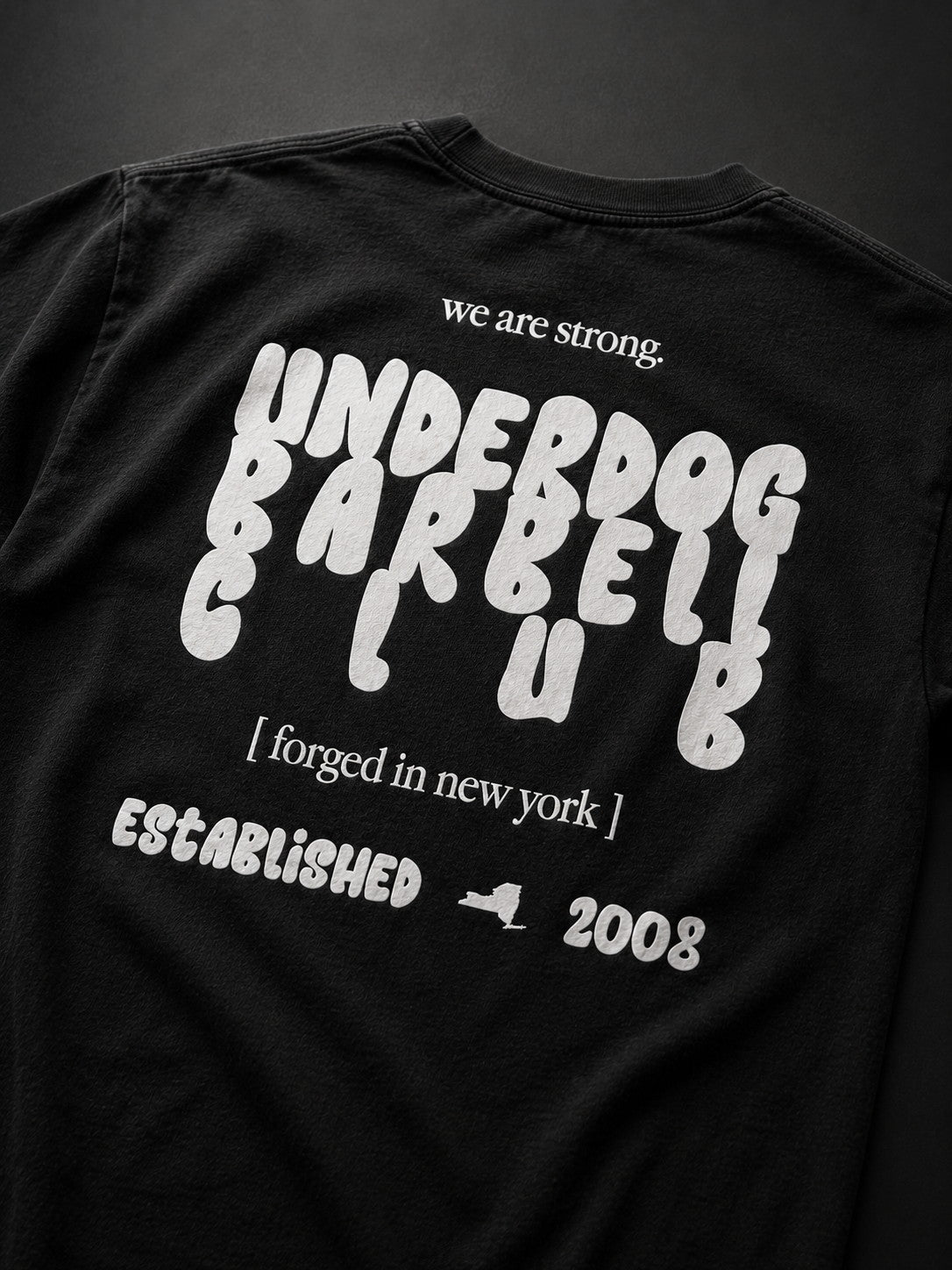 Design example: bubble type back print on black tee